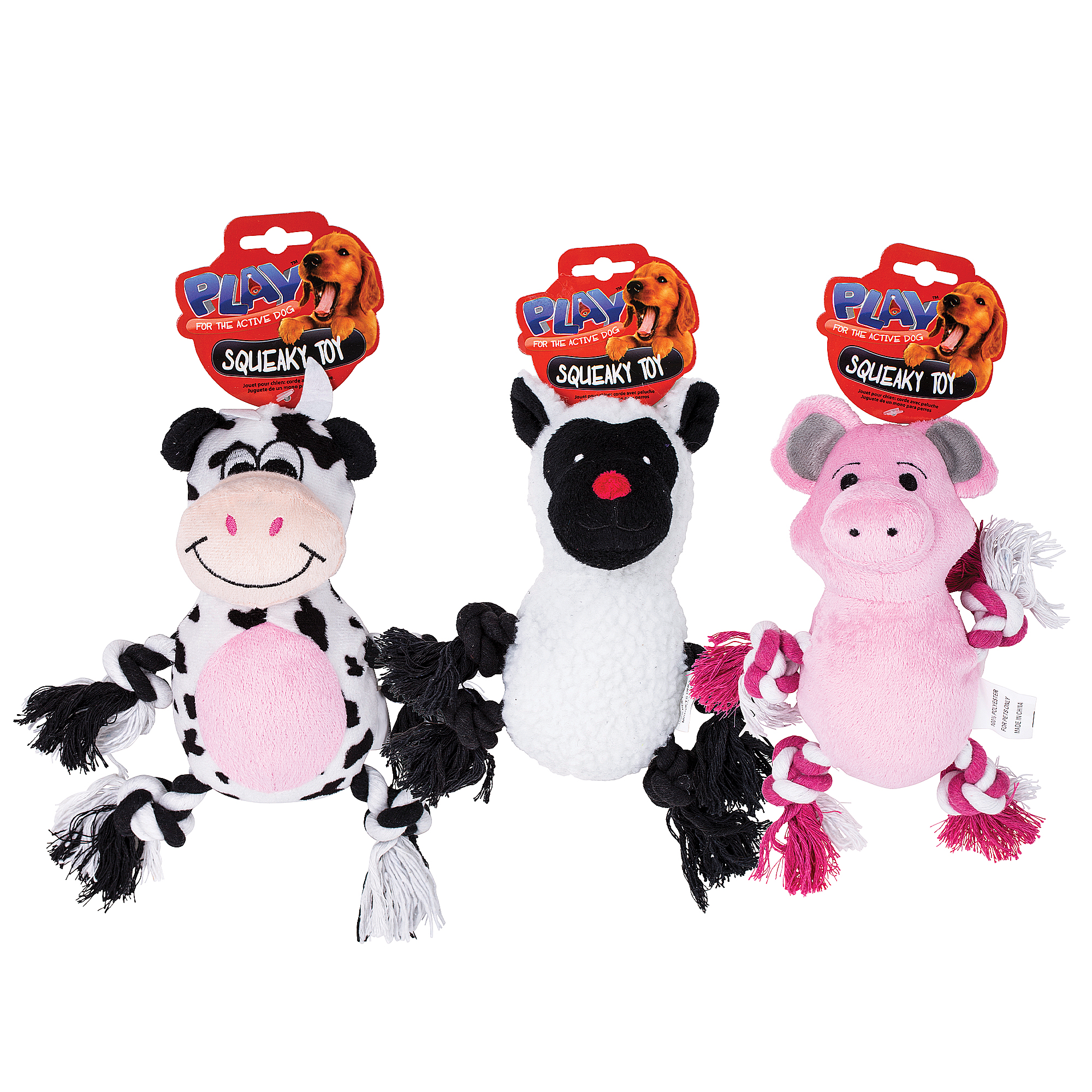 Dog Toy Plush Lamb Pig Cow Assorted Pet Crackerjack