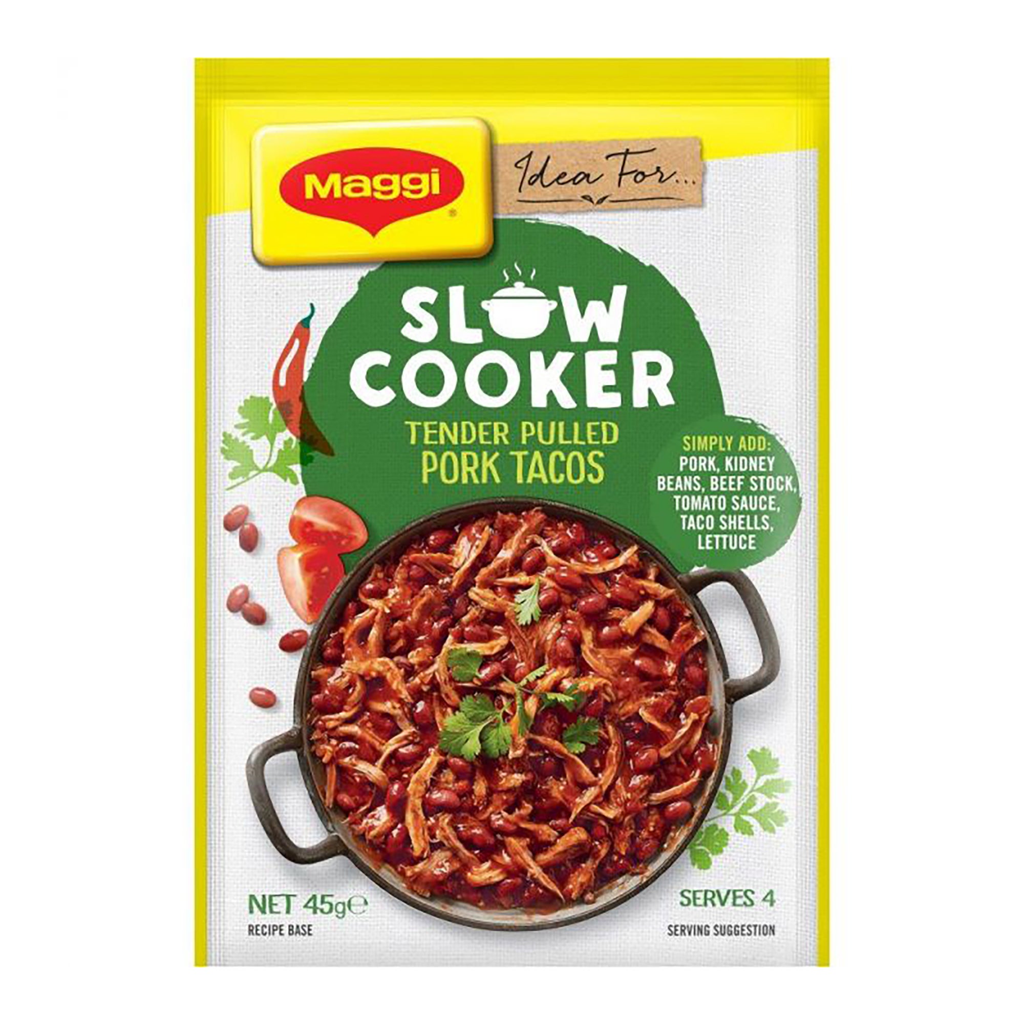 Maggi Slow Cooker Tender Pulled Pork Tacos 45g Meal Ingredients Product Maggi Slow Cooker Tender Pulled Pork Tacos 45g Meal Ingredients Product