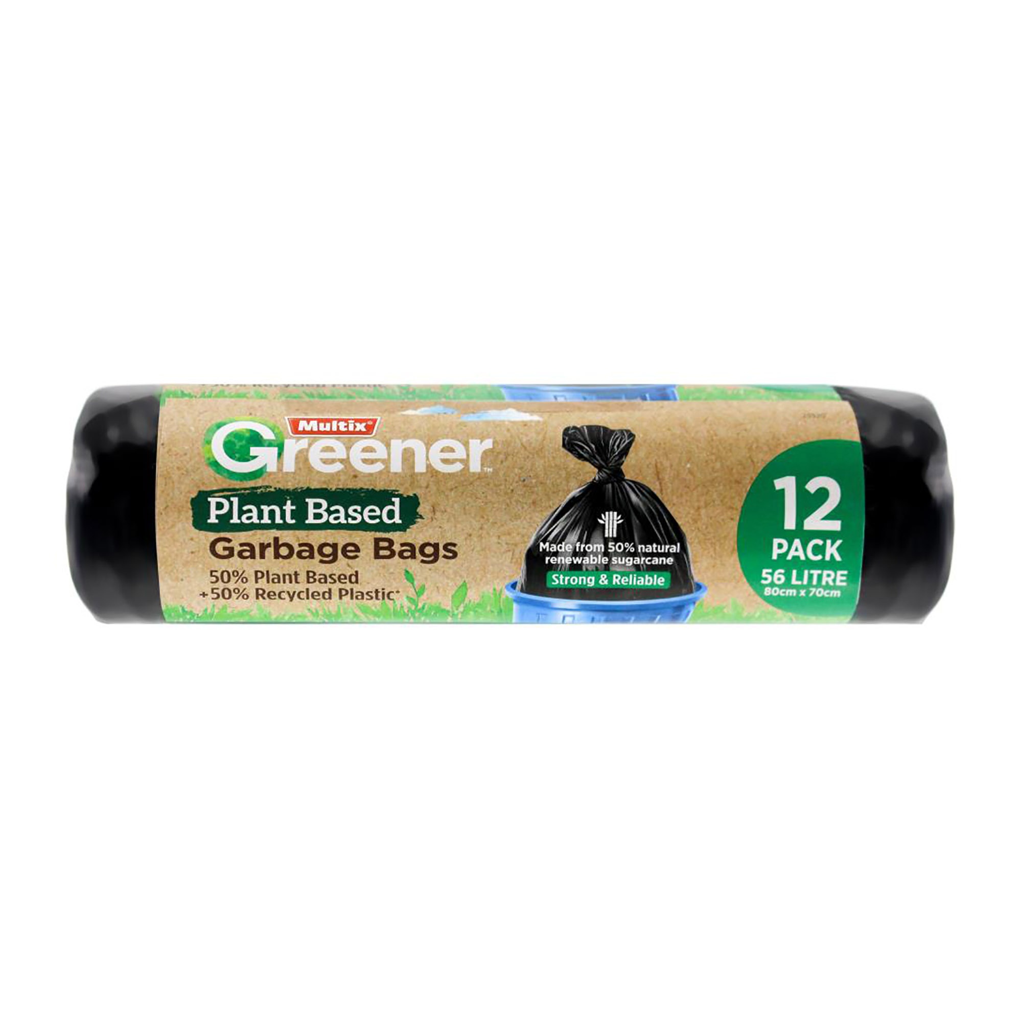Multix Greener Plant Based Garbage Bags 56L 80cm x 70cm 12pk Household