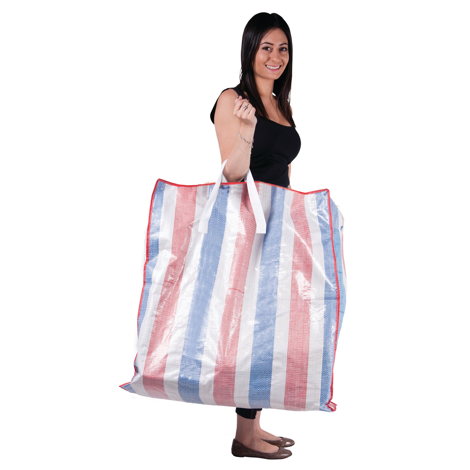blue & white striped bag Outside & inside pockets Tassels Fabric Rope  Handles 54 | eBay