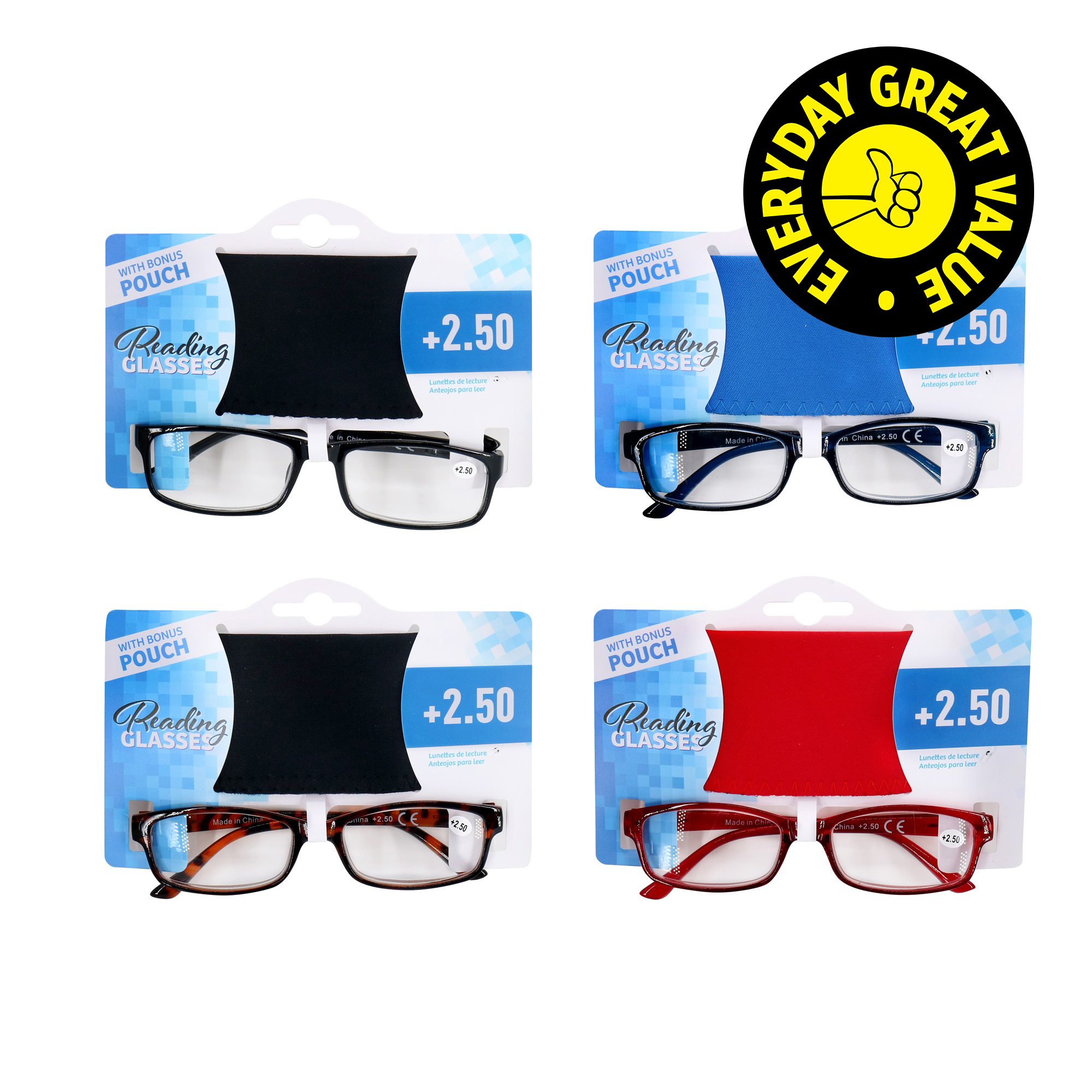 Reading Glasses with Pouch 2.50 Health Beauty