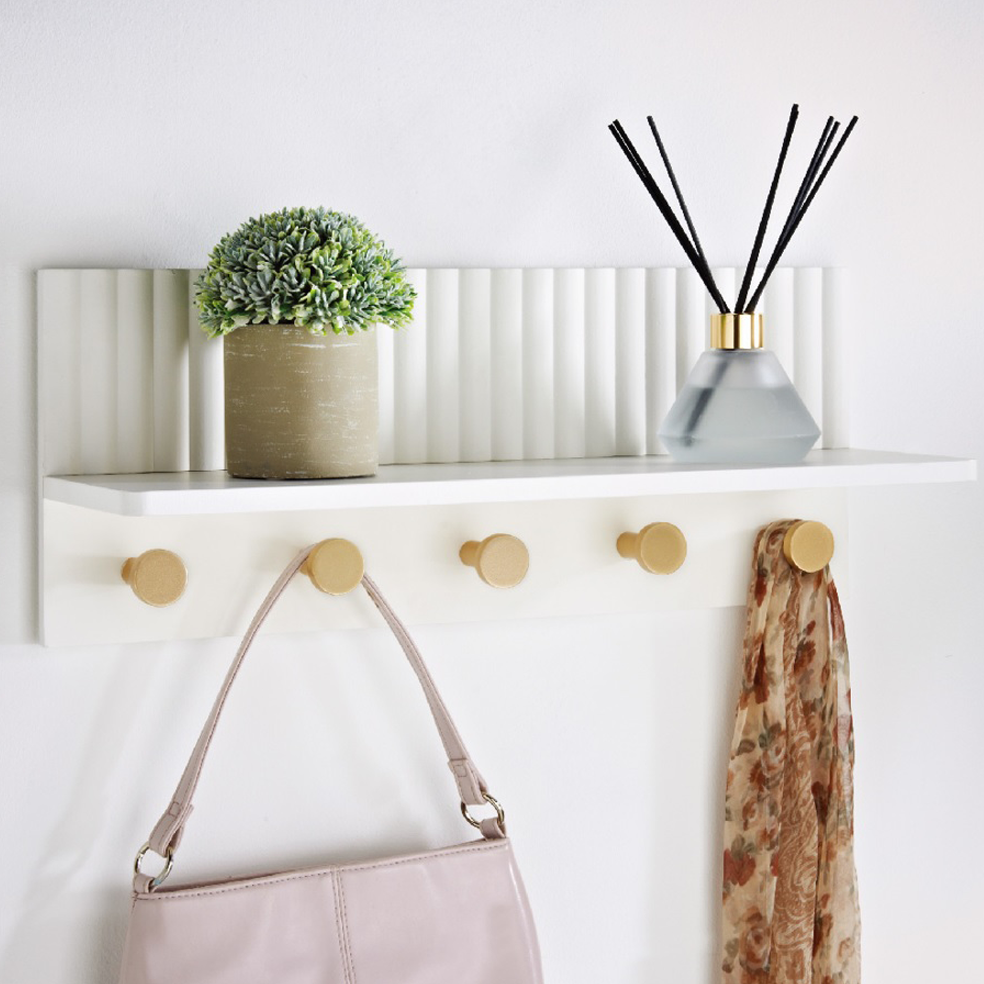 Ribbed Wall Shelf With Hooks Furniture Crackerjack